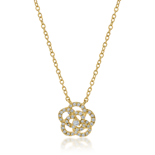 Lant cu pandantiv floare din aur galben cu diamante de 0.2ct