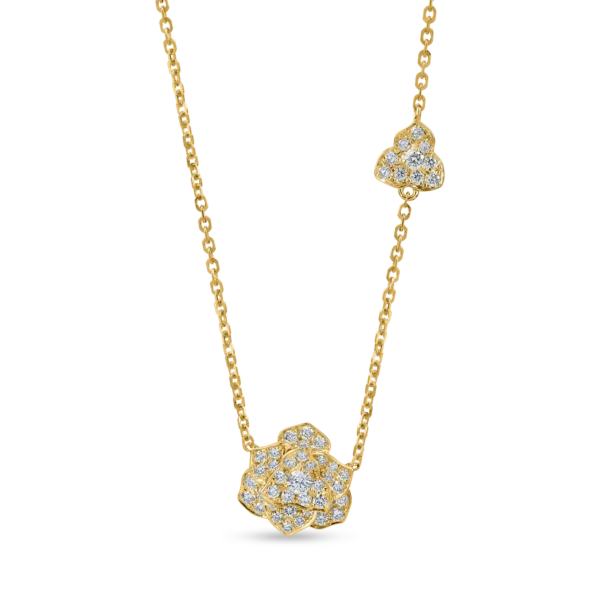 Lant cu pandantiv floare din aur galben cu diamante de 0.5ct