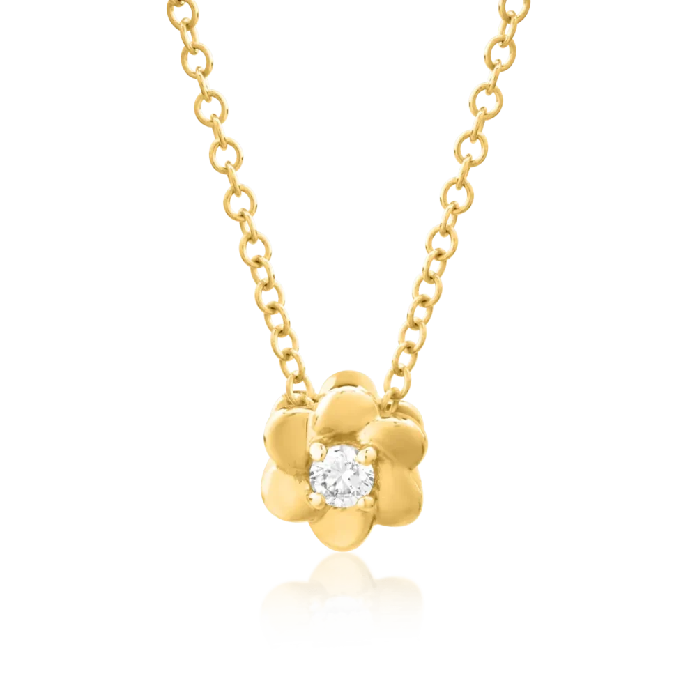 Lant cu pandantiv floare din aur galben cu diamant de 0.042ct