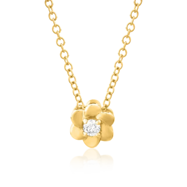 Lant cu pandantiv floare din aur galben cu diamant de 0.042ct