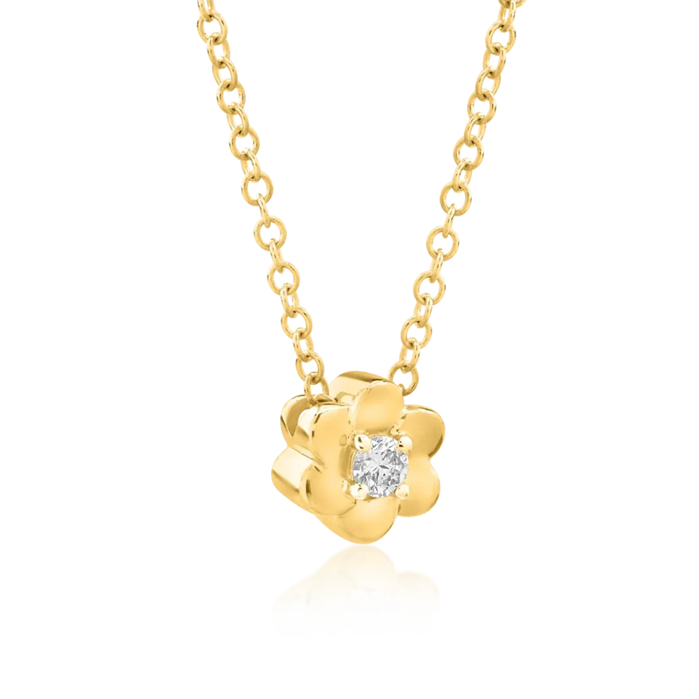 Lant cu pandantiv floare din aur galben cu diamant de 0.042ct - imagine 2