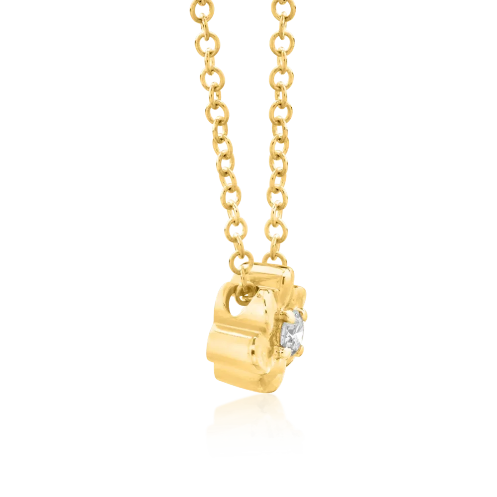Lant cu pandantiv floare din aur galben cu diamant de 0.042ct - imagine 3