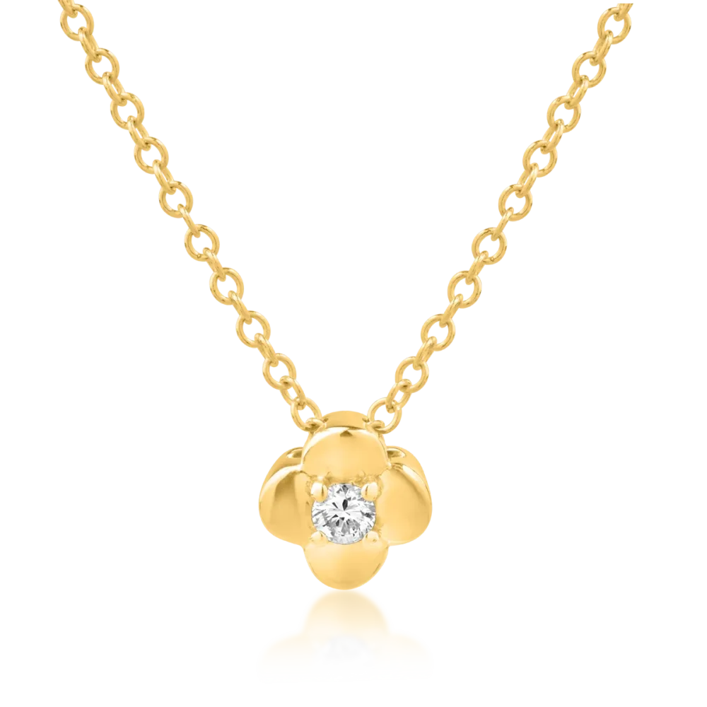 Lant cu pandantiv floare din aur galben cu diamant de 0.039ct