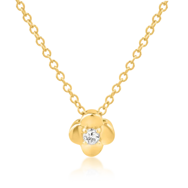 Lant cu pandantiv floare din aur galben cu diamant de 0.039ct