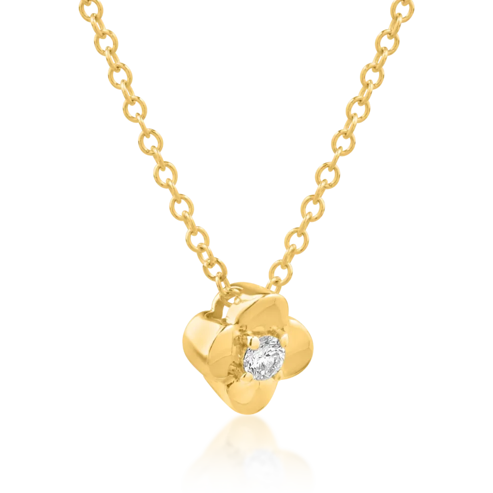 Lant cu pandantiv floare din aur galben cu diamant de 0.039ct - imagine 2