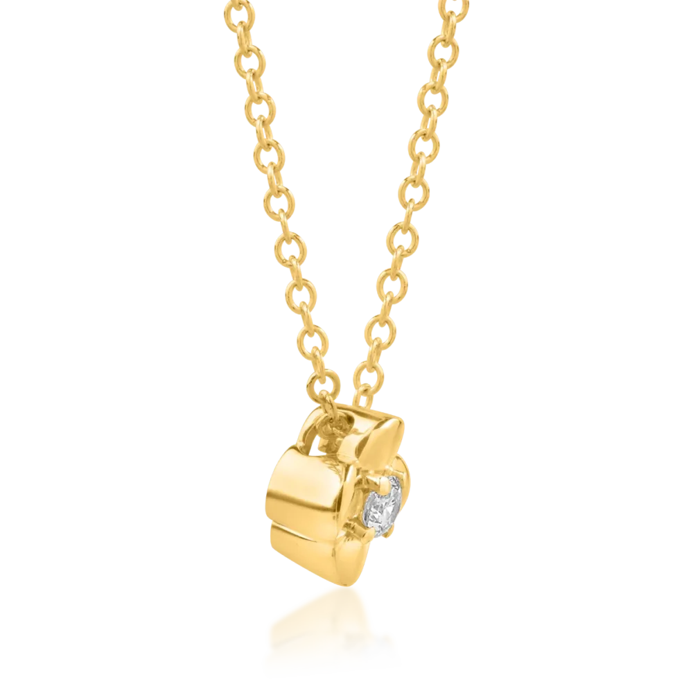 Lant cu pandantiv floare din aur galben cu diamant de 0.039ct - imagine 3