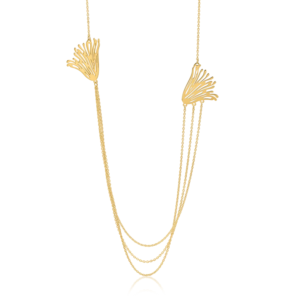 Lant cu pandantiv floare din aur galben