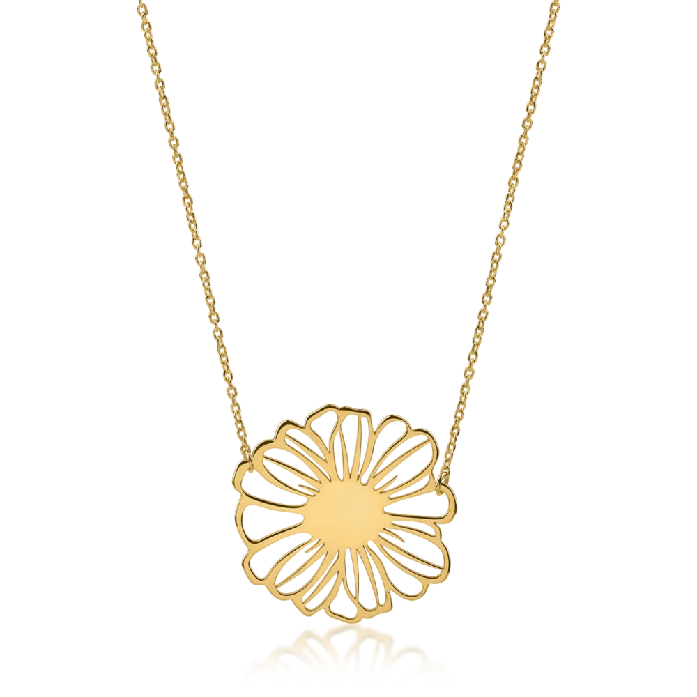 Lant cu pandantiv floare din aur galben