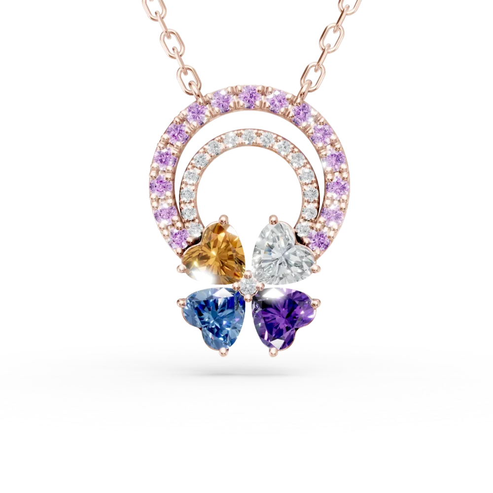 Lant cu pandantiv floare din aur roz cu pietre pretioase si semipretioase de 0.7ct