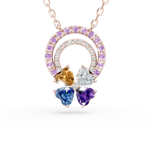 Lant cu pandantiv floare din aur roz cu pietre pretioase si semipretioase de 0.7ct