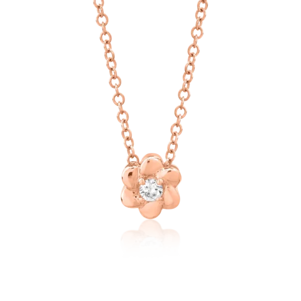 Lant cu pandantiv floare din aur roz cu diamant de 0.042ct