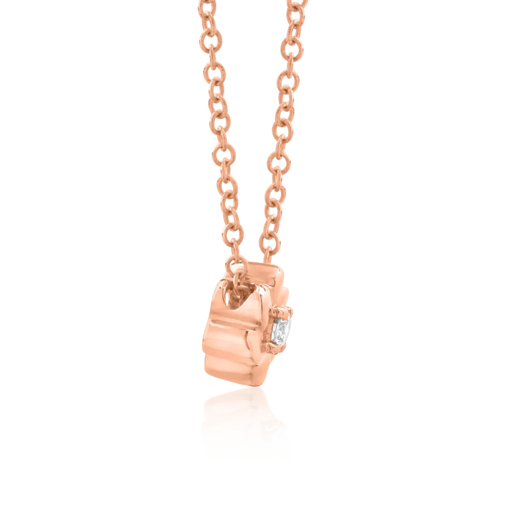 Lant cu pandantiv floare din aur roz cu diamant de 0.042ct - imagine 3