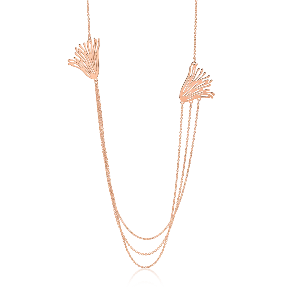 Lant cu pandantiv floare din aur roz