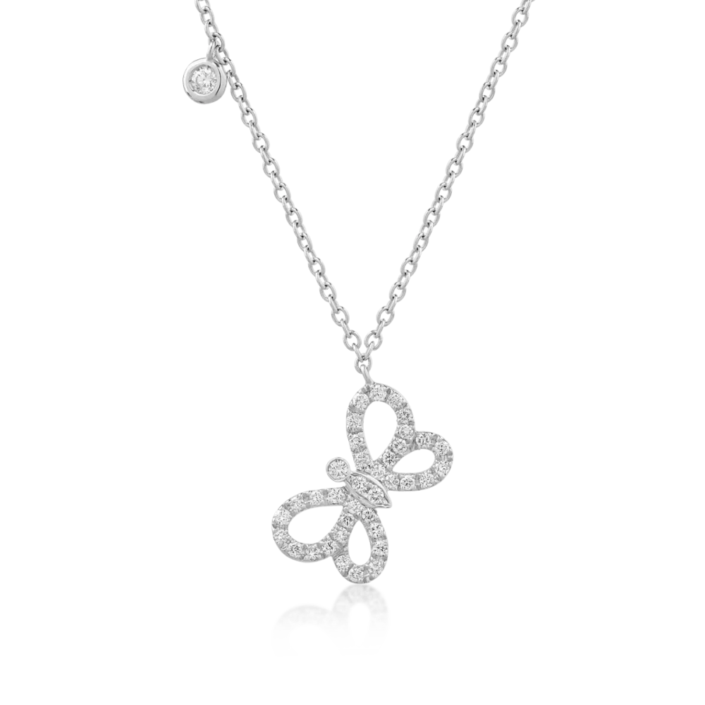 Lant cu pandantiv fluture din aur alb cu diamante de 0.25ct