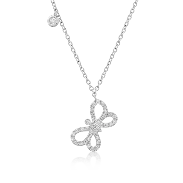 Lant cu pandantiv fluture din aur alb cu diamante de 0.25ct