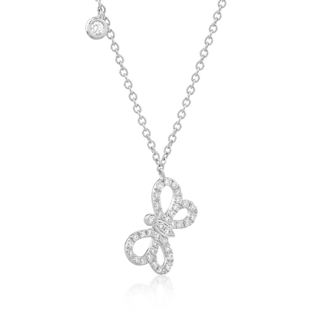 Lant cu pandantiv fluture din aur alb cu diamante de 0.25ct - imagine 2