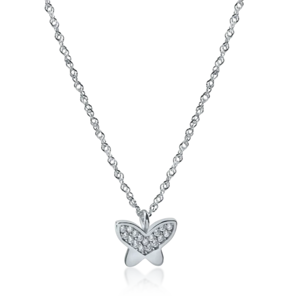 Lant cu pandantiv fluture din aur alb