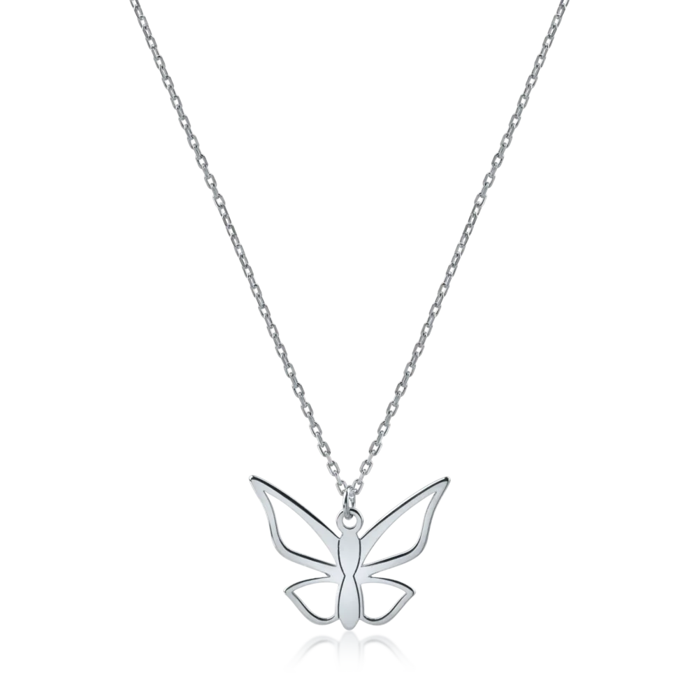 Lant cu pandantiv fluture din aur alb