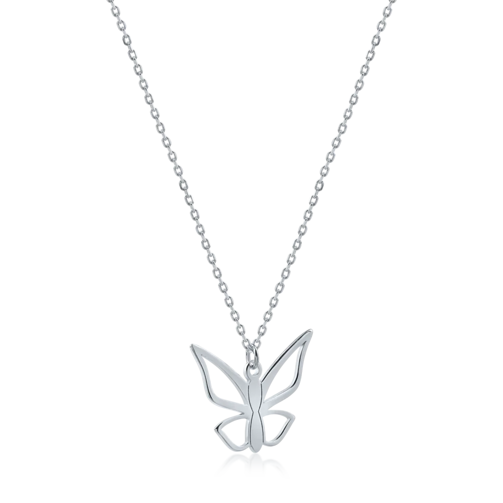 Lant cu pandantiv fluture din aur alb - imagine 2