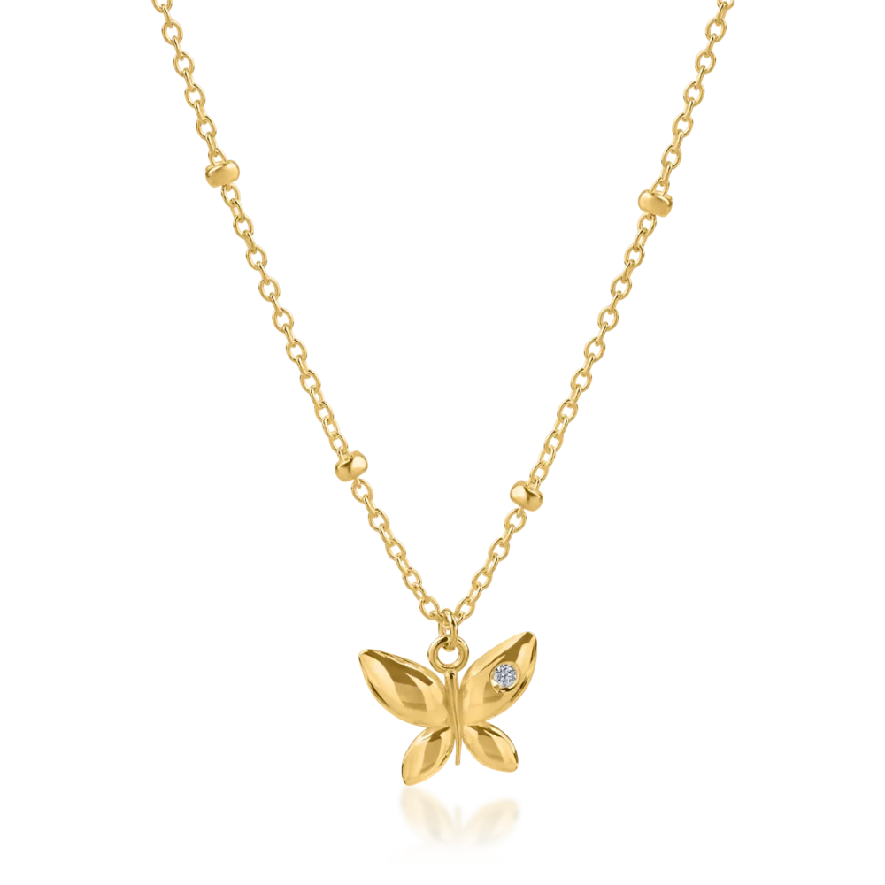 Lant cu pandantiv fluture din aur galben cu diamant de 0.006ct
