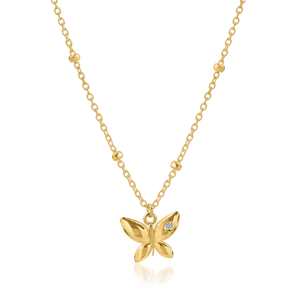 Lant cu pandantiv fluture din aur galben cu diamant de 0.006ct