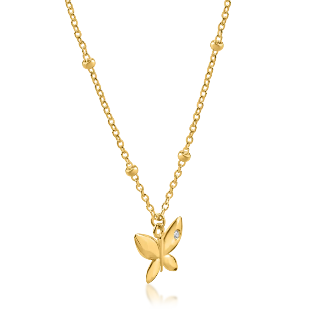 Lant cu pandantiv fluture din aur galben cu diamant de 0.006ct - imagine 2