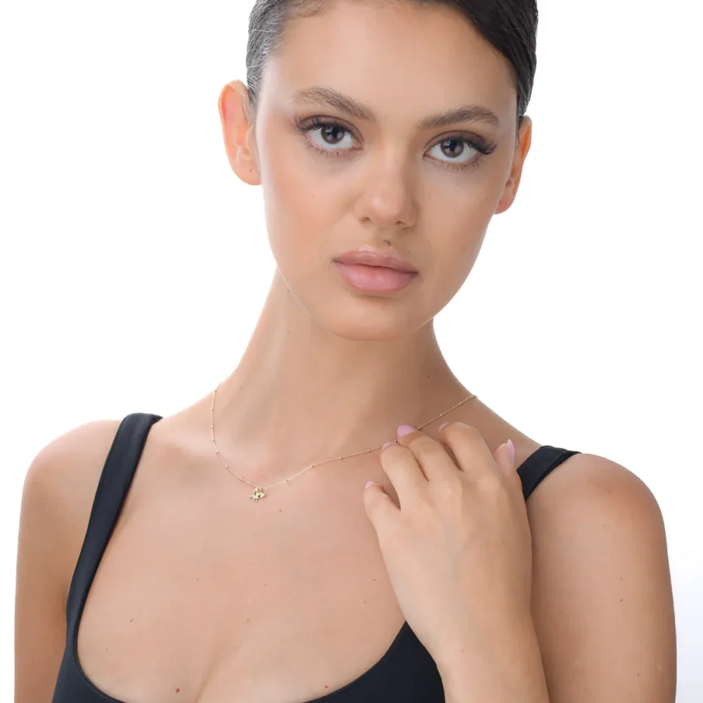 Lant cu pandantiv fluture din aur galben cu diamant de 0.006ct - imagine 3