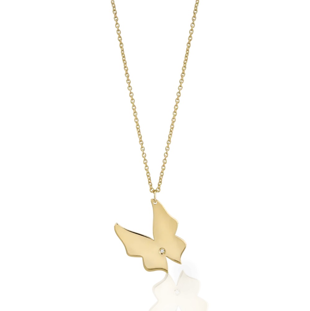 Lant cu pandantiv fluture din aur galben