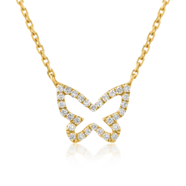 Lant cu pandantiv fluture din aur galben cu diamante de 0.061ct