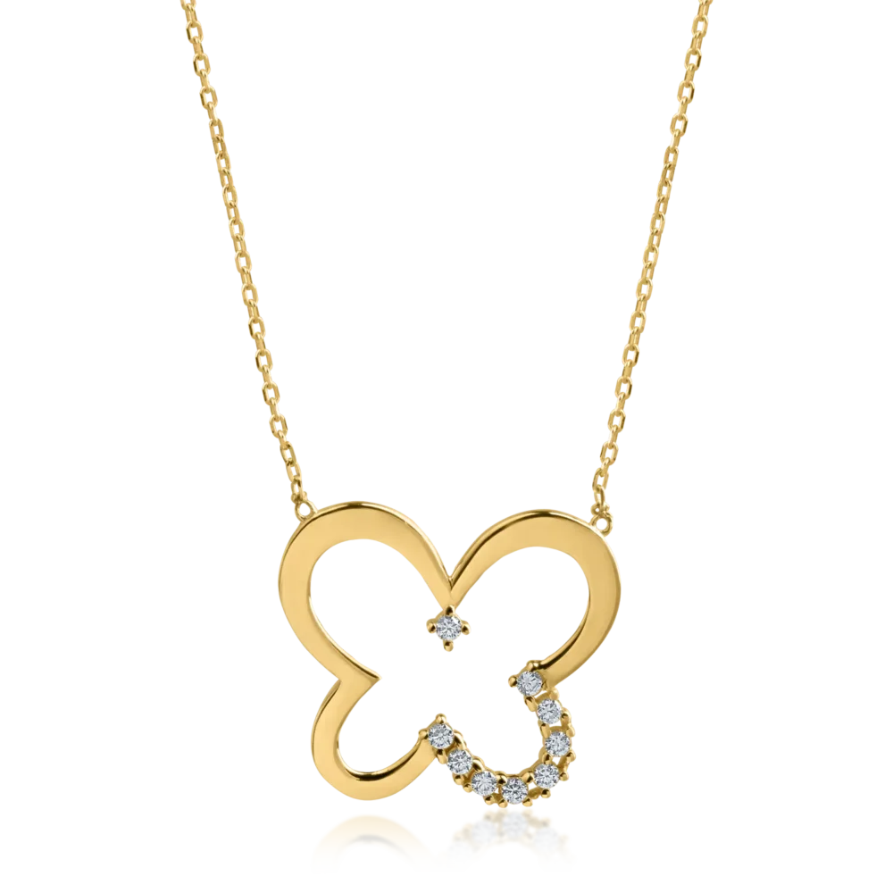 Lant cu pandantiv fluture din aur galben