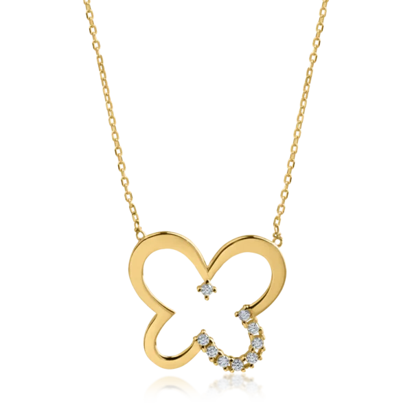 Lant cu pandantiv fluture din aur galben