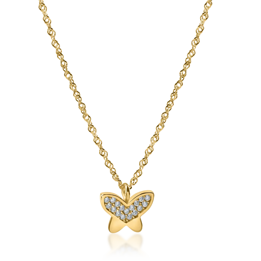 Lant cu pandantiv fluture din aur galben