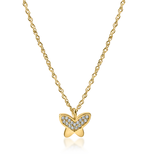 Lant cu pandantiv fluture din aur galben