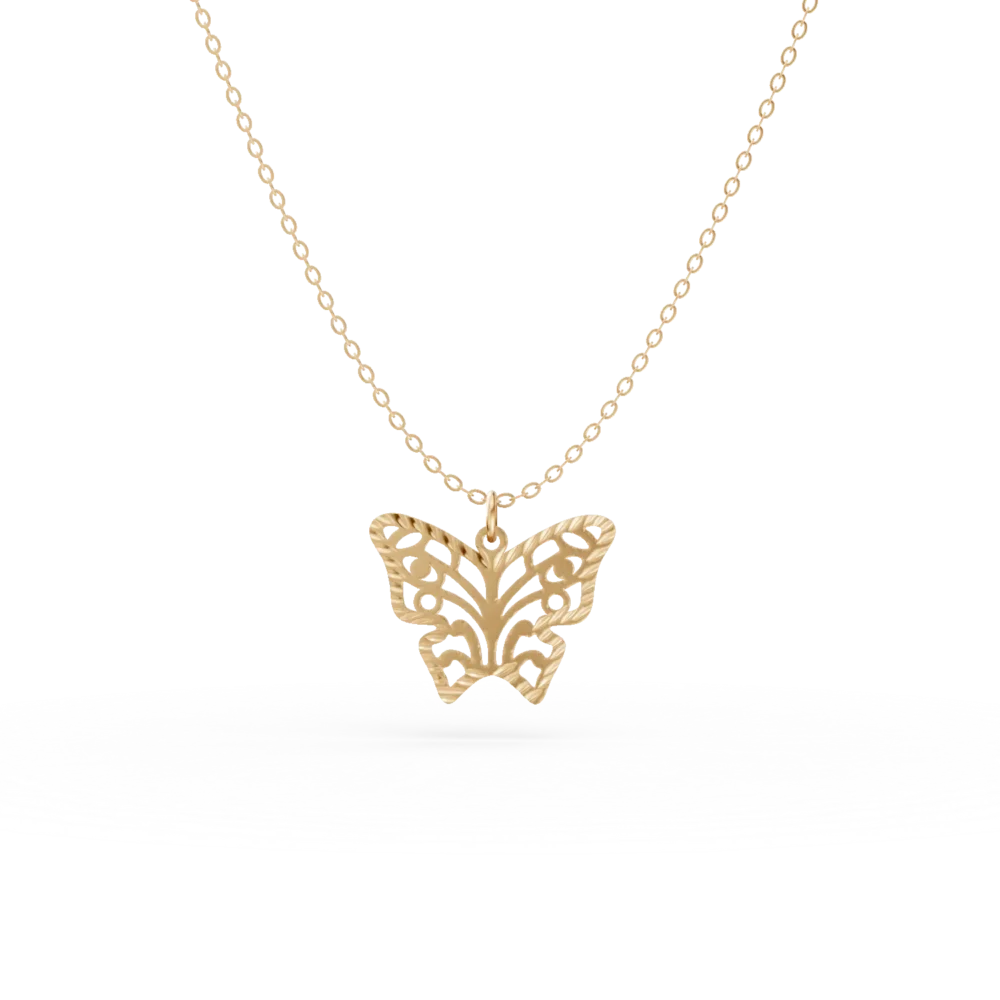 Lant cu pandantiv fluture din aur galben