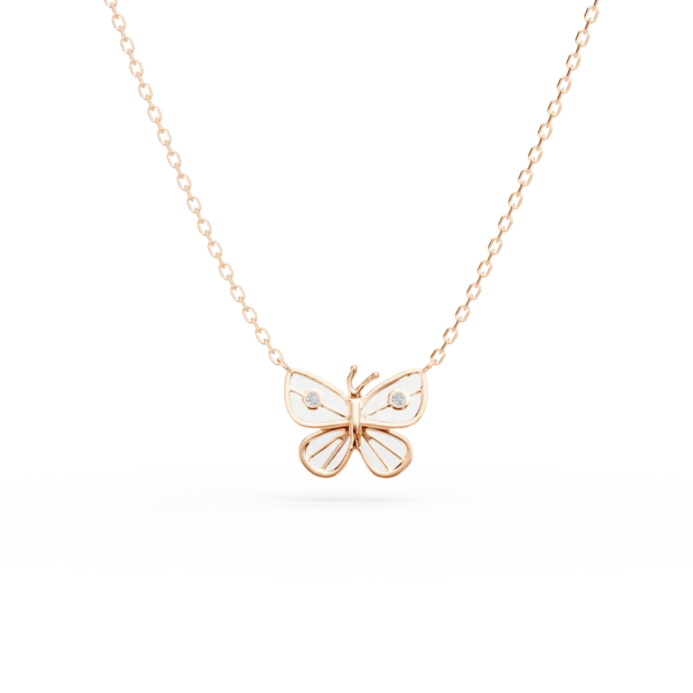 Lant cu pandantiv fluture din aur roz cu diamante de 0.01ct pentru copii