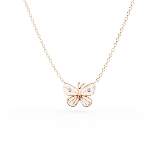 Lant cu pandantiv fluture din aur roz cu diamante de 0.01ct pentru copii