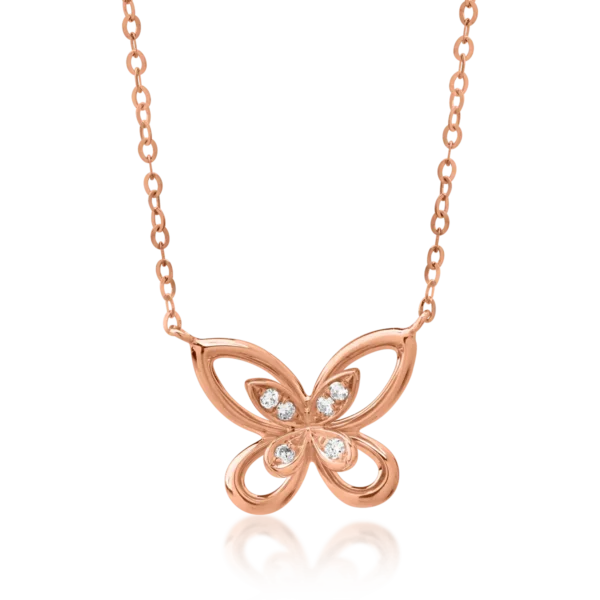 Lant cu pandantiv fluture din aur roz cu diamante de 0.027ct