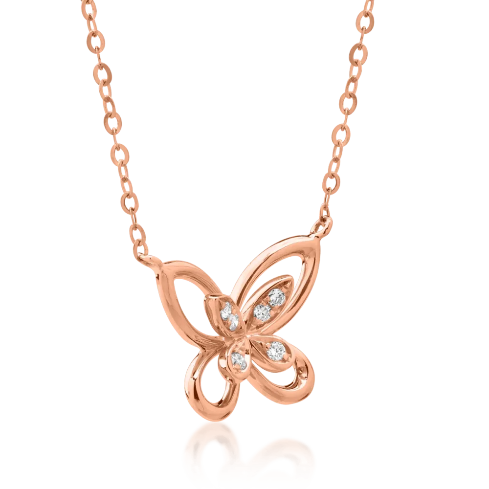 Lant cu pandantiv fluture din aur roz cu diamante de 0.027ct - imagine 2