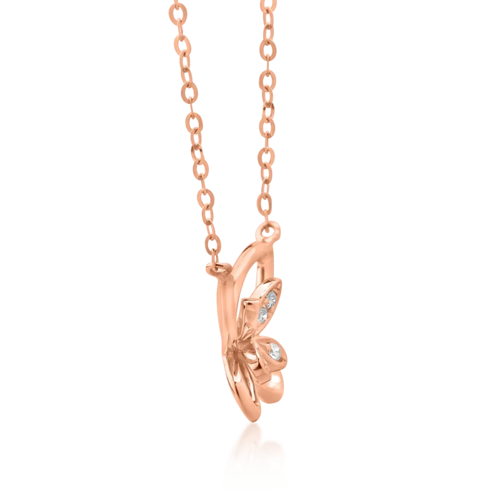 Lant cu pandantiv fluture din aur roz cu diamante de 0.027ct - imagine 3