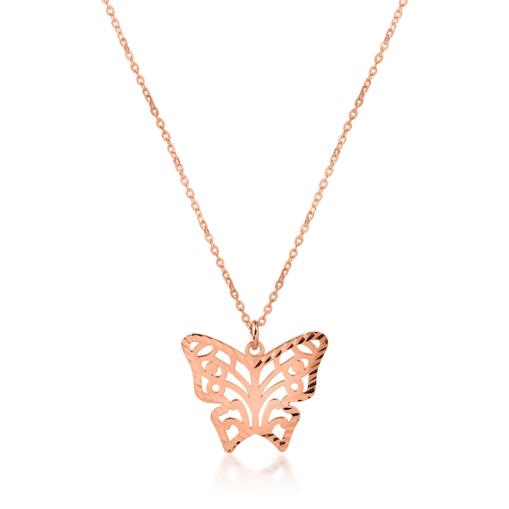 Lant cu pandantiv fluture din aur roz
