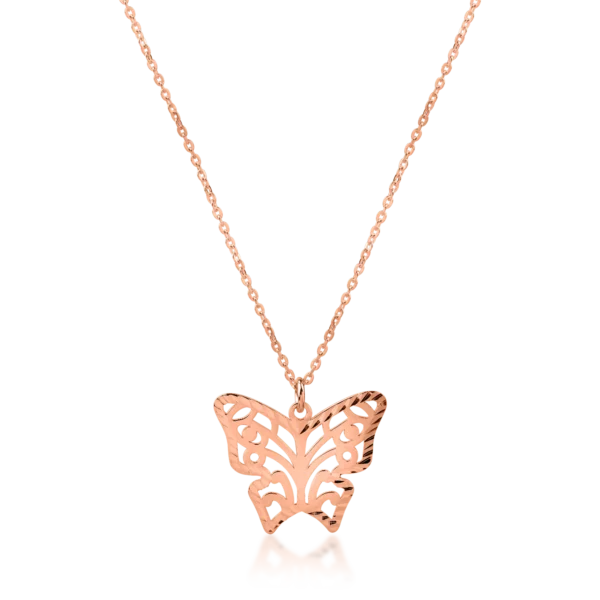 Lant cu pandantiv fluture din aur roz