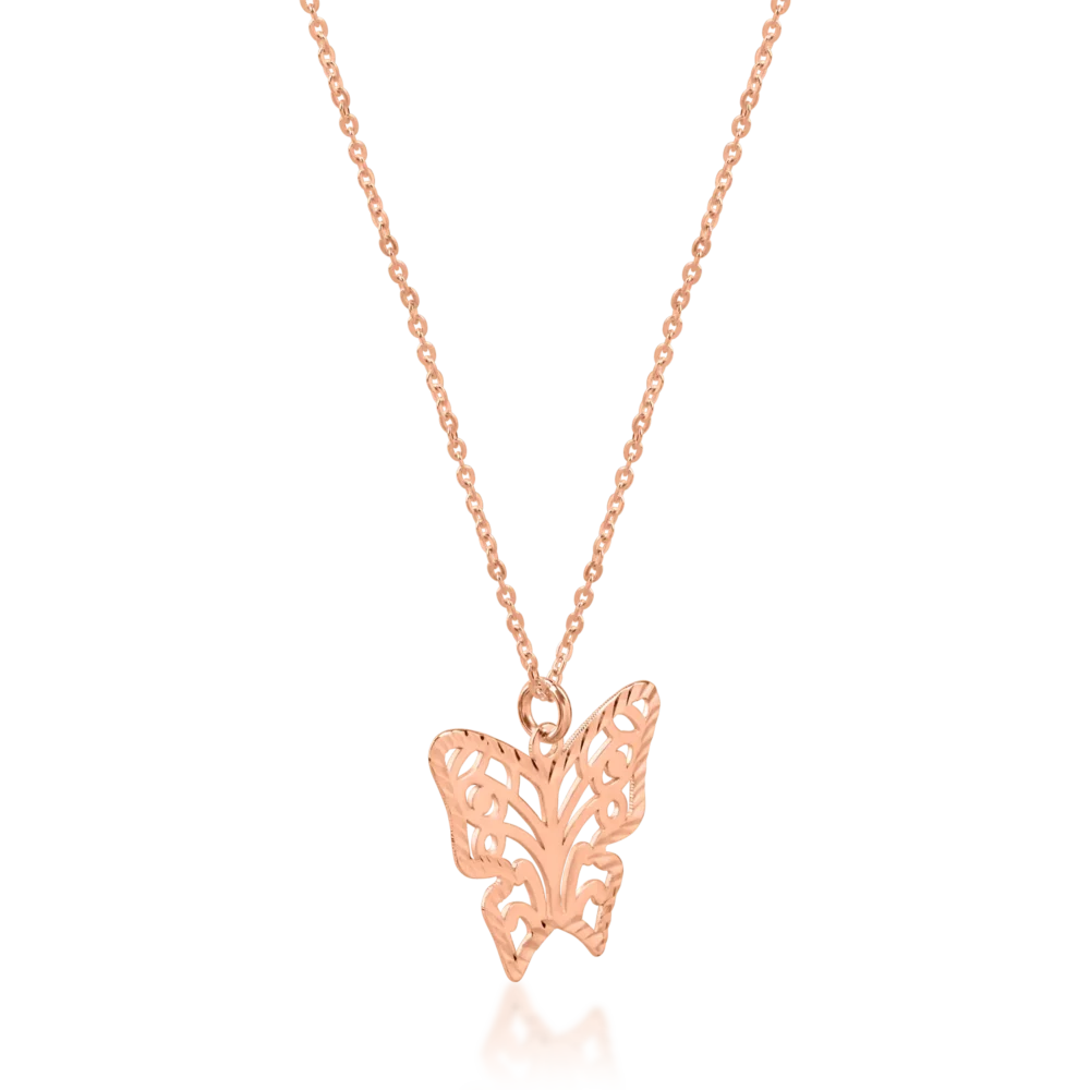 Lant cu pandantiv fluture din aur roz - imagine 2