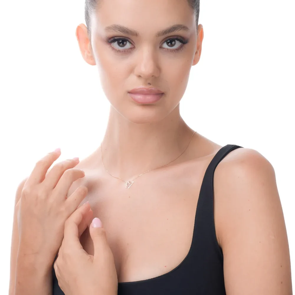 Lant cu pandantiv fluture din aur roz - imagine 3