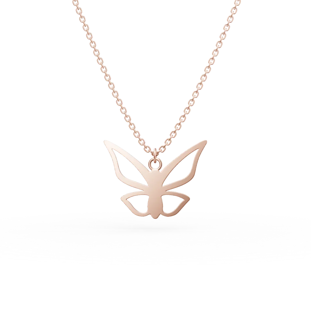 Lant cu pandantiv fluture din aur roz