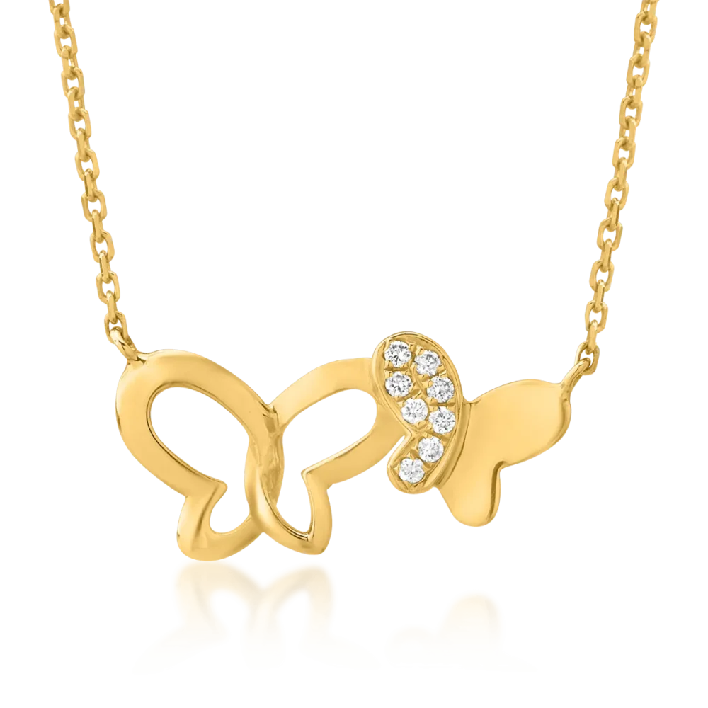 Lant cu pandantiv fluturi din aur galben cu diamant de 0.021ct