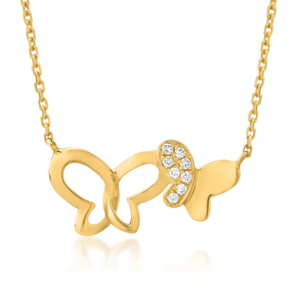 Lant cu pandantiv fluturi din aur galben cu diamant de 0.021ct