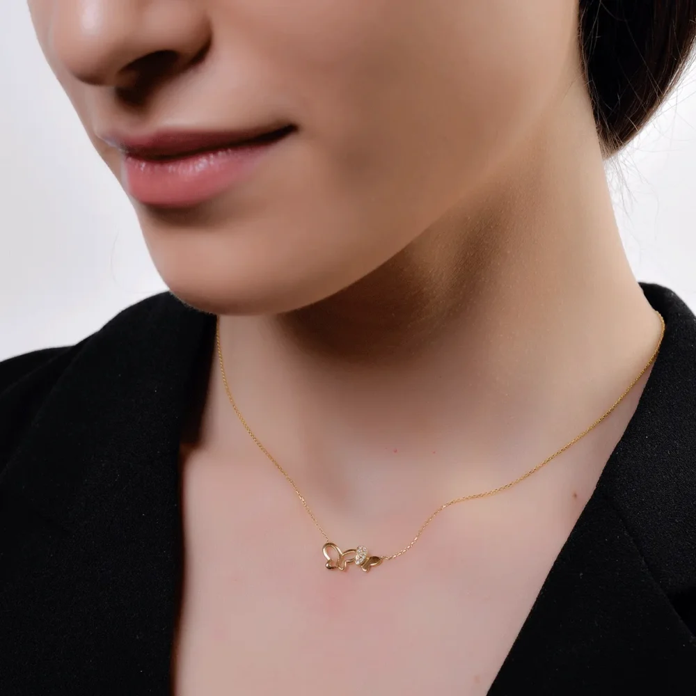 Lant cu pandantiv fluturi din aur galben cu diamant de 0.021ct - imagine 4