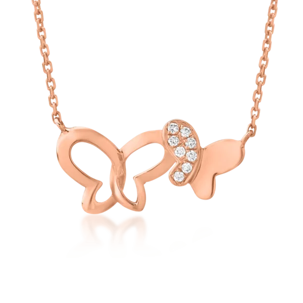 Lant cu pandantiv fluturi din aur roz cu diamante de 0.021ct
