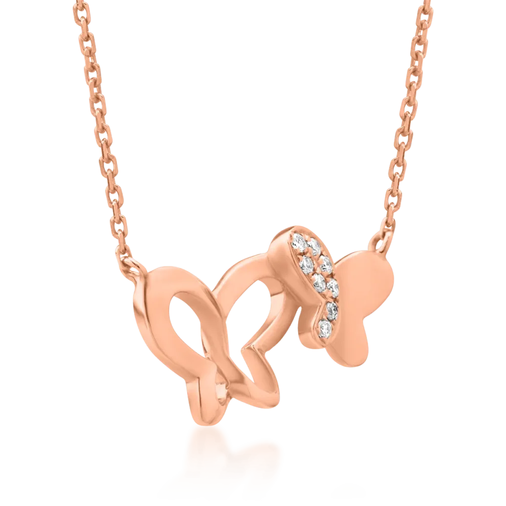 Lant cu pandantiv fluturi din aur roz cu diamante de 0.021ct - imagine 2