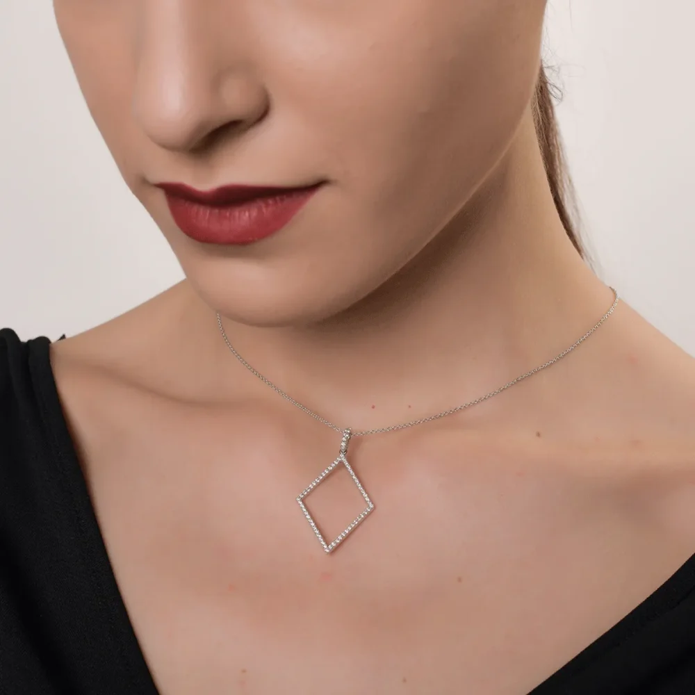 Lant cu pandantiv forma geometrica din aur alb cu diamante de 0.54ct - imagine 4